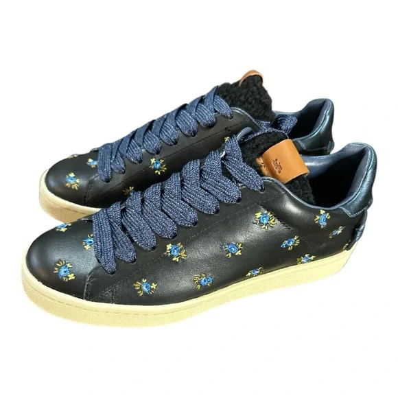 Coach Black Floral Embroidery Low Top Sneaker - Picture 2 of 6